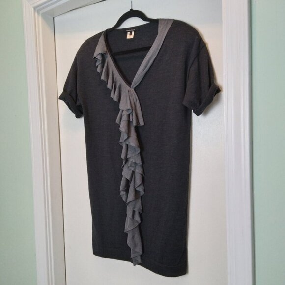 Nanette Lepore 2Tone Grey  90% Merino Wool Dress with Ruffle Front Detail Sz S - Picture 7 of 7
